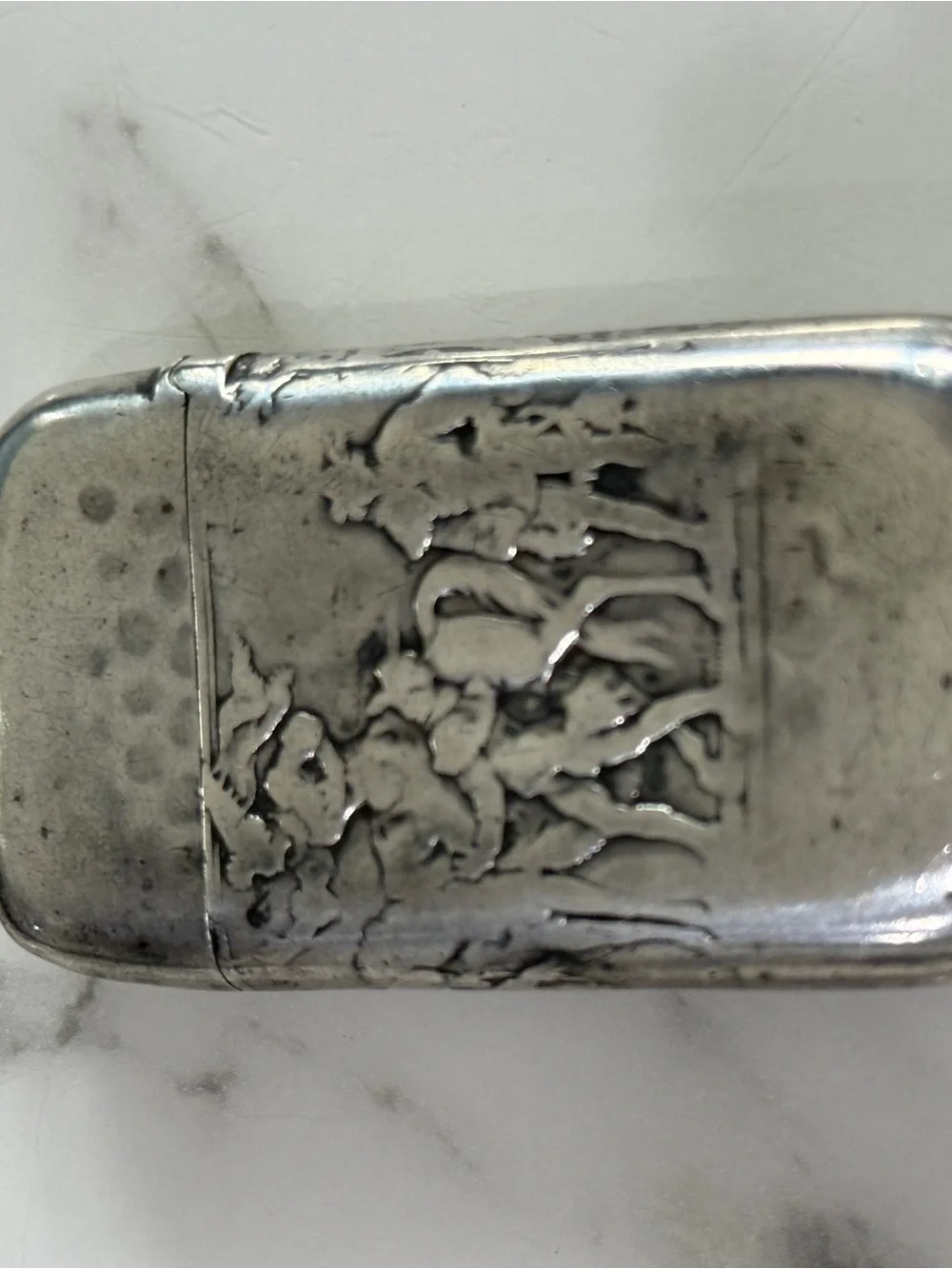 Antique Gorham Sterling Silver matchsafe Vesta c 1884 acid etched horse hunt fox